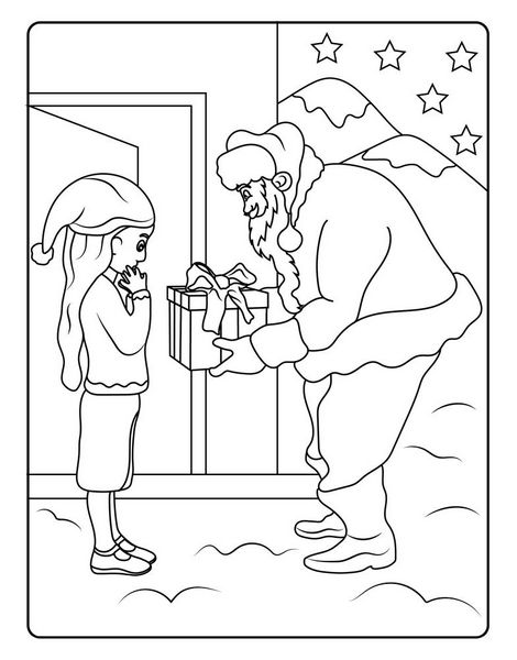 Santa With Present Coloring Page